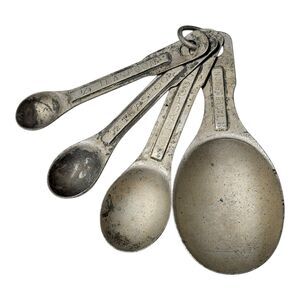 Vintage Aluminum Metal Nesting Oval Measuring Spoons With Ring Set of 4